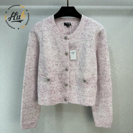 Chanel Pink Round Collar Wool Cardigan Sweater