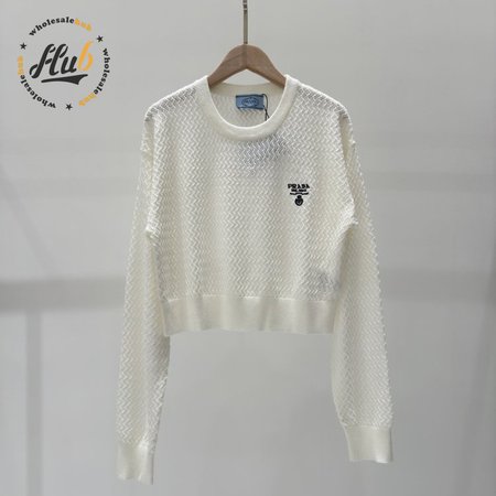 Prada Hollowed-out crew neck knitted Sweater