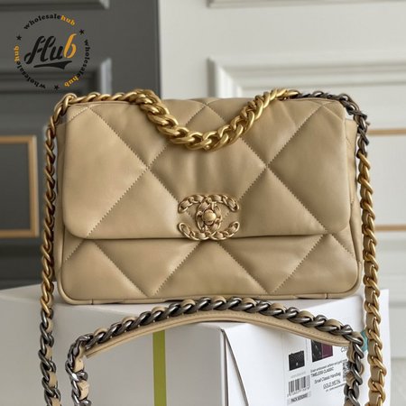 Chanel 19 Small Flap Bag in Light Beige Lambskin