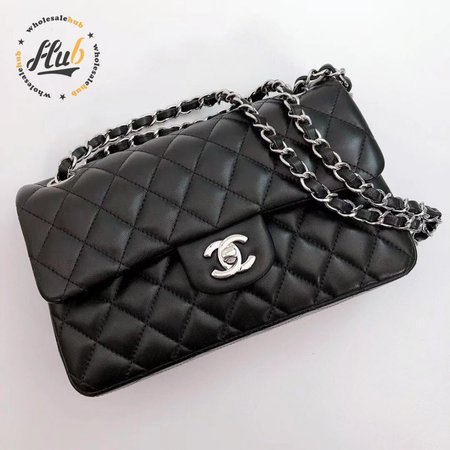 Chanel Classic Double Flap Quilted Caviar Silver-tone Medium Black