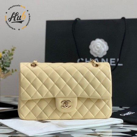 Classic Handbag Cloudy Pearly Goatskin & Gold-Tone Metal Light Yellow