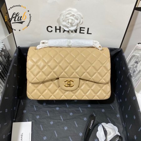 Chanel Classic Double Flap Quilted Jumbo Beige