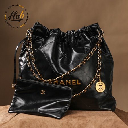 Chanel 22 Large Bag Shiny Calfskin & Gold Black