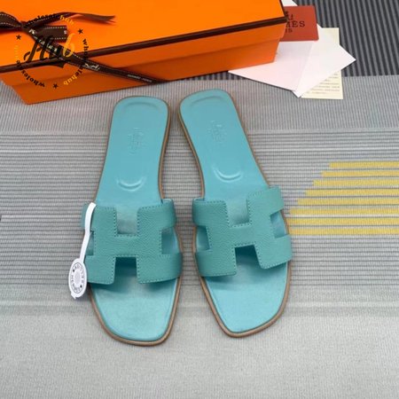Hermes Oran Sandal Bleu Pinede Box Calfskin Leather