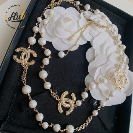 Chanel Gold CC Scatter Pearl Long Necklace