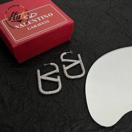 Valentino Garavani V Logo Silver-tone Crystal Earrings Women