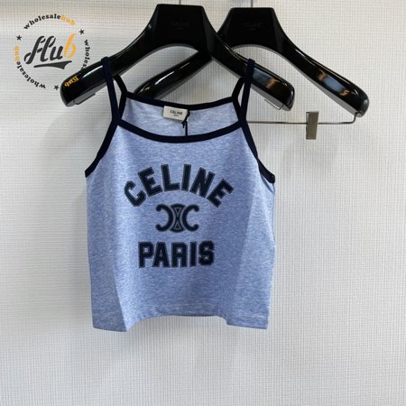 Celine Paris Tank Top In Cotton Jersey Blue/Navy