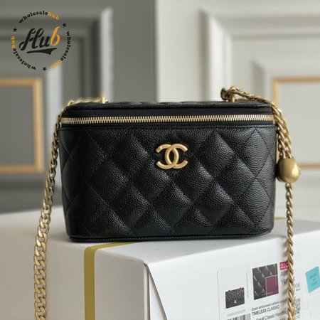 Chanel Black Leather Vanity, Cosmetic Pouch Bag