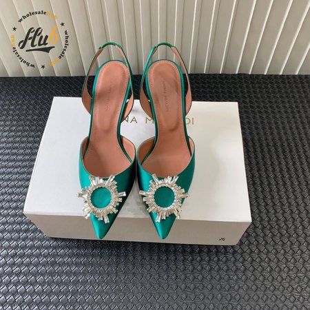 Amina Muaddi Camelia Crystal-Embellished Satin Slingback Courts