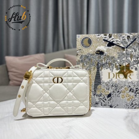 Dior Caro Box Bag Latte Quilted Macrocannage Calfskin