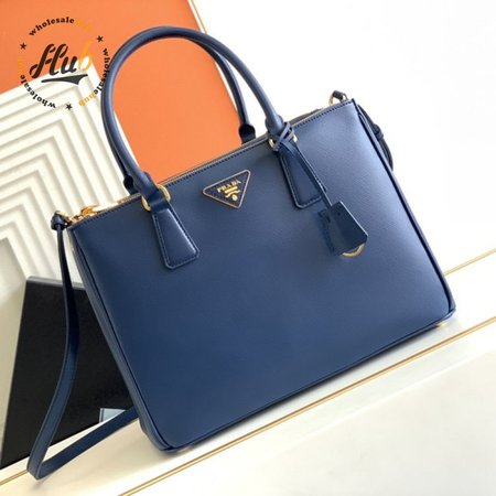 Prada Blue Saffiano Lux Leather Double Zip Tote