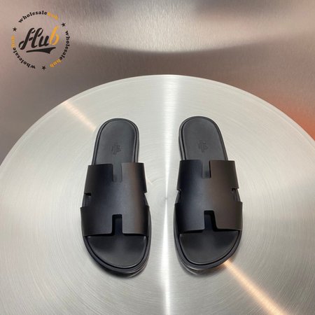 Hermes Izmir Sandal Noir Canvas Calfskin Leather