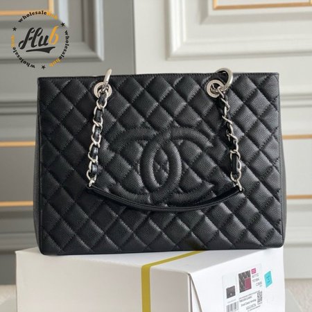 Chanel GST Black Quilted Caviar Leather Silver-Tone Hardware