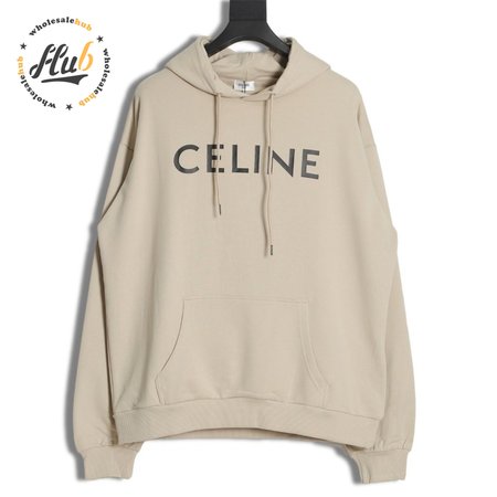 Celine Loose Hoodie In Cotton Fleece Stone Beige / Black