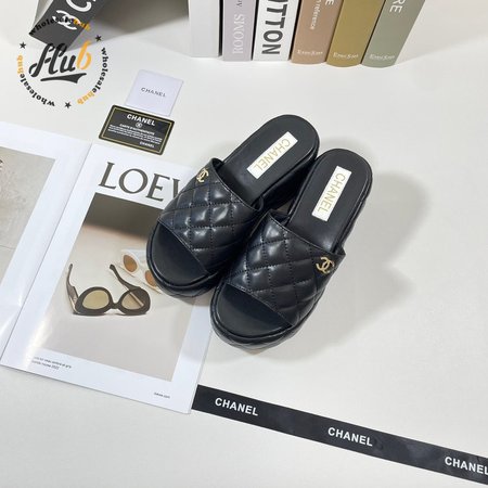 Chanel Black Leather Slides