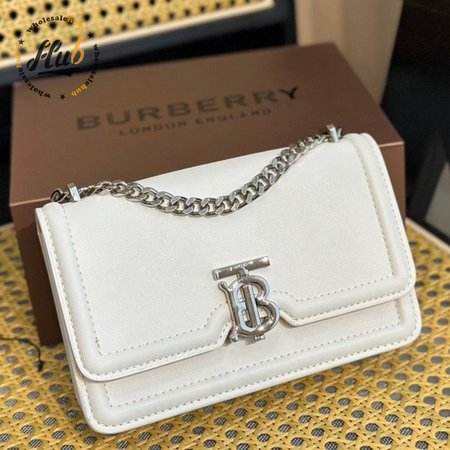Burberry Leather Small TB Bag White