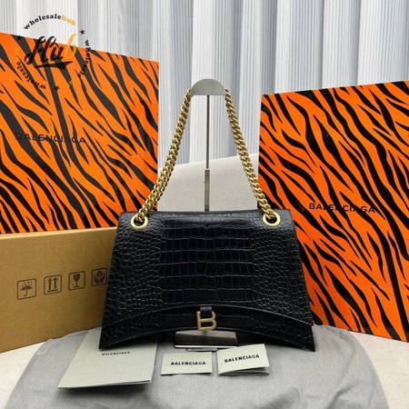 Balenciaga Crush Large Chain Bag Crocodile Embossed In Black