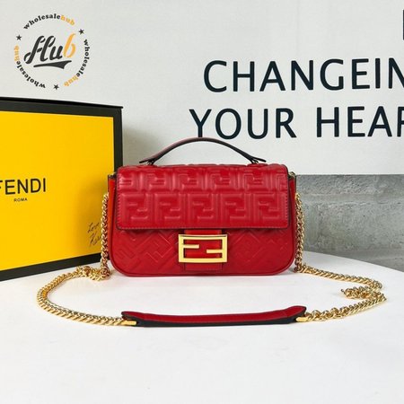 Fendi Baguette Chain Midi Red Leather Bag