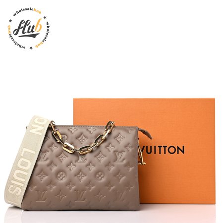 Lambskin Embossed Monogram Coussin PM Taupe