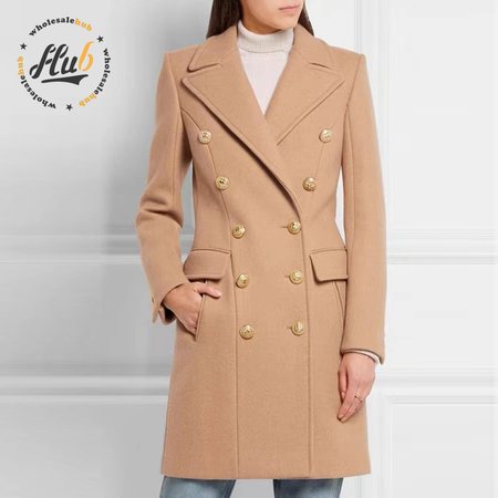 Balmain Black Double Breasted Gold Button Wool Coat