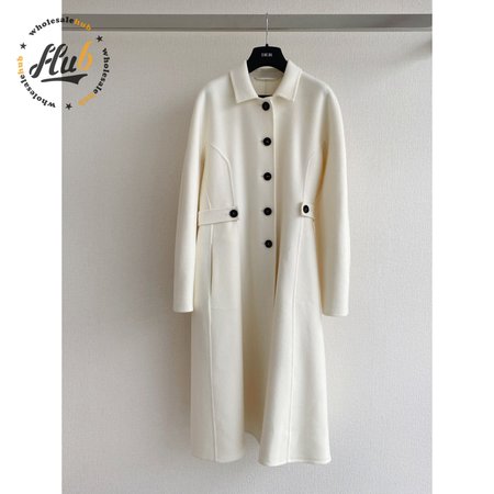 Dior Single-Breasted Long Double-Faced Cashmere Coat White