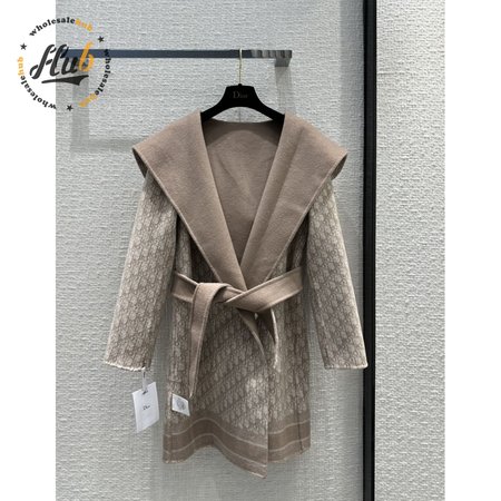 Dior Logo Reversible Wool Mid-Length Hooded Coat