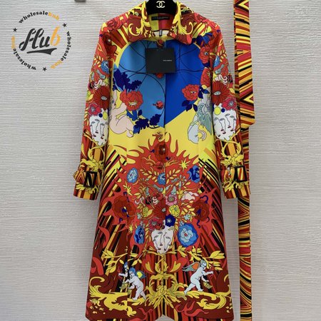 Dolce & Gabbana Cupid-Print Button-Down Lapel Slim-Fit Trench Coat