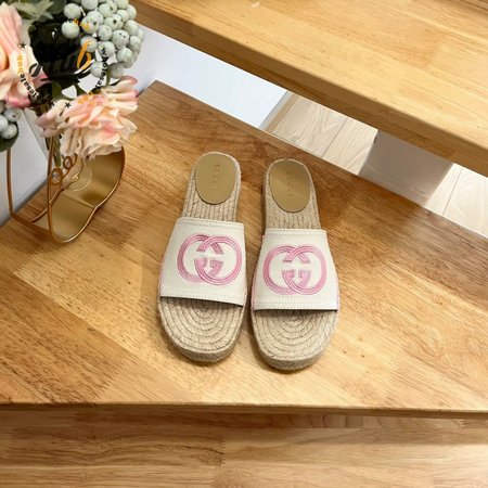 Gucci Espadrille Slide With Interlocking G White/Pink 35-41