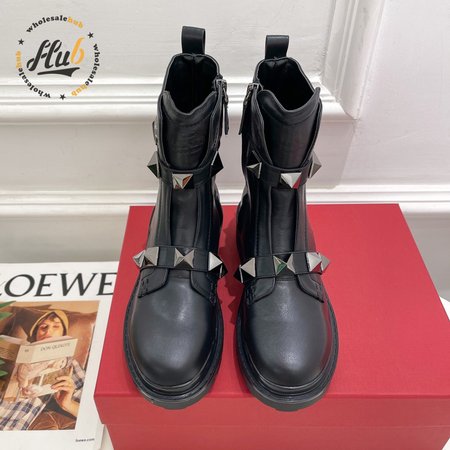 Valentino Roman Stud Calfskin Combat Boot With Tonal Studs 40MM 35-39