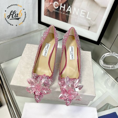 Jimmy Choo Alia Rose Mix Suede and Crystal Covered Pointy Toe Pumps 35-39